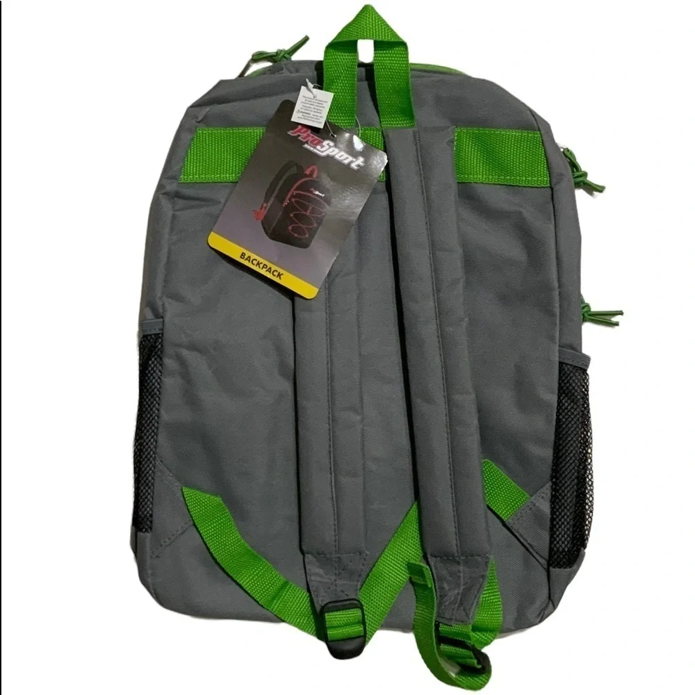 Pro Sport Backpack Day Hike School Book Bag Adjustable Padded Straps Grey Green
